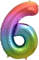 Rainbow Number 6 Six Foil Balloon