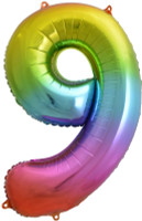 Rainbow Number 9 Nine Foil Balloon