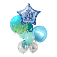 70th year blue shades balloon bouquet
