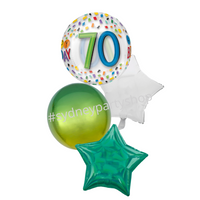 70th Green foil balloon bouquet