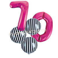 Fuchsia and stripes balloon bouquet with numbers