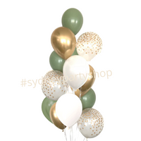 Olive green and gold balloon bouquet