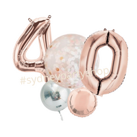 Rose gold and nude balloon bouquet with numbers