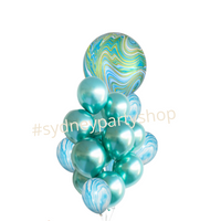 All blue marble and chrome balloon bouquet