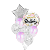 Purple and silver birthday balloon bouquet