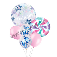 Happy Holidays pink candy balloon bouquet