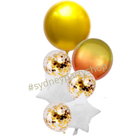 Gold and white sparkling balloon bouquet