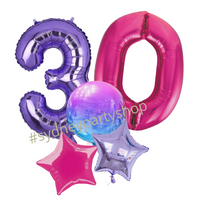 Pink and Purple balloon bouquet with number 