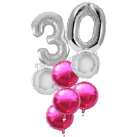 Foil pink and silver balloon bouquet with numbers