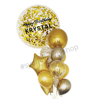 Personalized Glittery Gold and Silver balloon bouquet