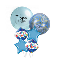 Personalized Light blue metallic birthday balloon bouquet