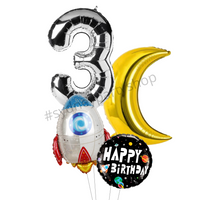 Space-themed birthday balloon bouquet with number