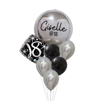 Personalized Black and Silver orbz balloon bouquet