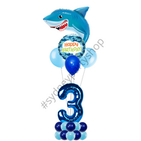 Sharks themed birthday marquee balloon with number