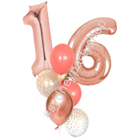 Coral and Rose Gold balloon bouquet with numbers