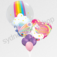 Bubble Butterfly and Unicorn balloon bouquet