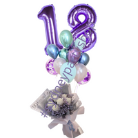 Fresh flowers and Mix balloon bouquet with number