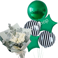 Fresh flowers and Metallic Green balloon bouquet 