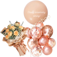 Fresh flowers and Personalised Rose Gold balloon bouquet 