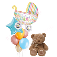 Welcome Home Baby balloon bouquet with Teddy