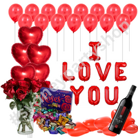 Love Surprise Balloon Wine Flower Bouquet and Chocolate Package