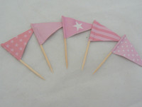 Cupcake Topper Flags Pastel Pink 25 Pk