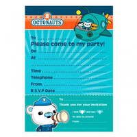 Octonauts Invitations (Measures 19.5cm High x 14.5cm Wide) Includes details for "Dear", 'Date", "Time", "Place" and "RSVP" - Pack of 20