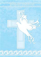 DOVE CROSS BLUE 8 INVITATIONS