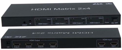 HDMI 2x4 MATRIX W/IR REMOTE CONTROL EXTENSION AUDIO OUT SPLITTER SWITCH 2IN/4OUT
