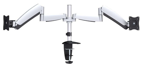 DUAL ARM LCD MONITOR DESK MOUNT BRACKET ARTICULATING UP DOWN IN OUT TILT silver