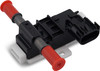 Three-quarter view of Continental 13577429 flex fuel sensor installed in the JBtuned one-piece mounting bracket.