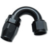 Side view of e85Freaks 350 Series 150° PTFE swivel AN hose end in black showing the 150-degree return-style routing geometry.