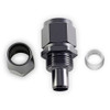 Disassembled view of e85Freaks 350 Series straight PTFE swivel AN hose end showing the fitting body, collar, and internal PTFE hose-end components.