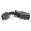 Side view of e85Freaks 250 Series 30° swivel AN hose end in black.