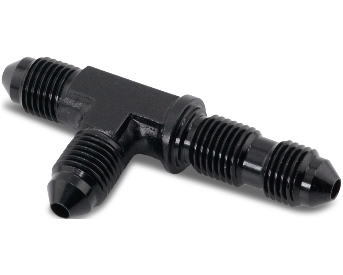 HPS Performance Tee on run -6 AN Male to Male Bulkhead Adapter, Aluminum, Black