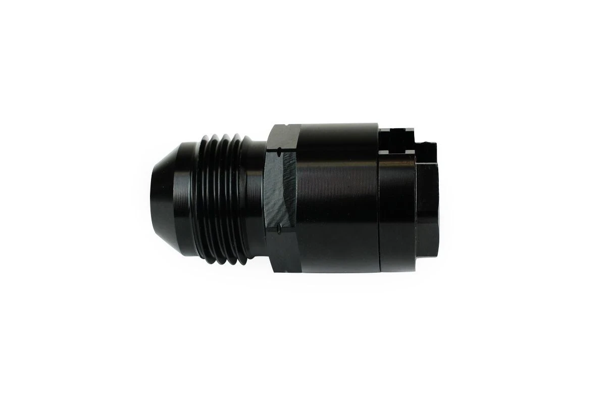 e85Freaks black 5/16-inch SAE EFI hardline quick-connect to -6AN threaded locking adapter fitting.