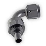 Front view of e85Freaks 350 Series 90° PTFE swivel AN hose end with the hose-end collar removed to show the PTFE hose installation area.