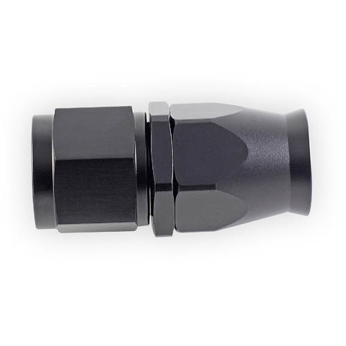 Side view of e85Freaks 350 Series straight PTFE swivel AN hose end showing the PTFE hose insertion end.