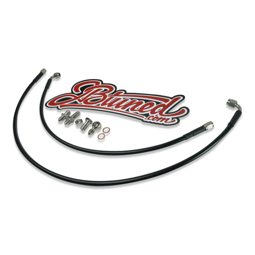 JBtuned EF Civic, CRX and DA Integra K-swap hydro clutch line kit showing the master-side and slave-side hydraulic lines with stainless-steel bulkhead and connection hardware.
