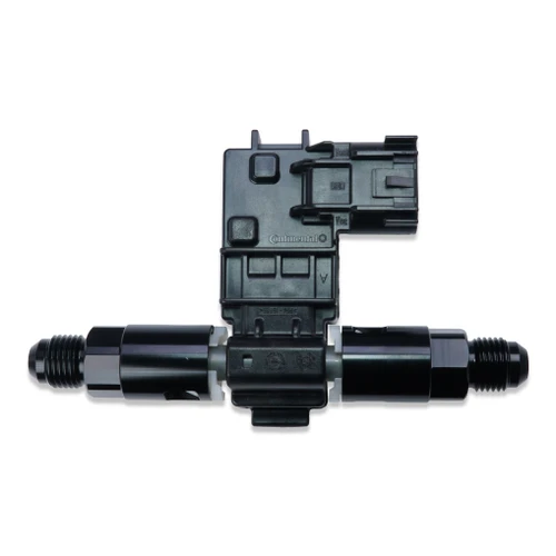 Continental 13577429 flex fuel sensor shown with optional e85Freaks -6AN quick-connect fittings for AN fuel-system plumbing.