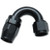 Side view of e85Freaks 350 Series 120° PTFE swivel AN hose end in black showing the 120-degree routing geometry.