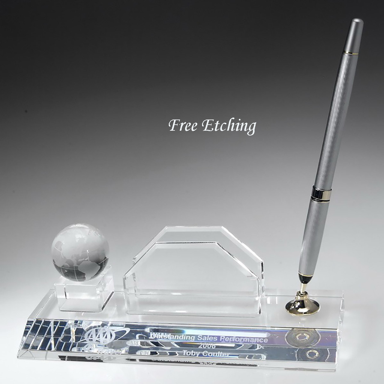 Corporate Gifts Desk Pen Set Business Card Holder Glass