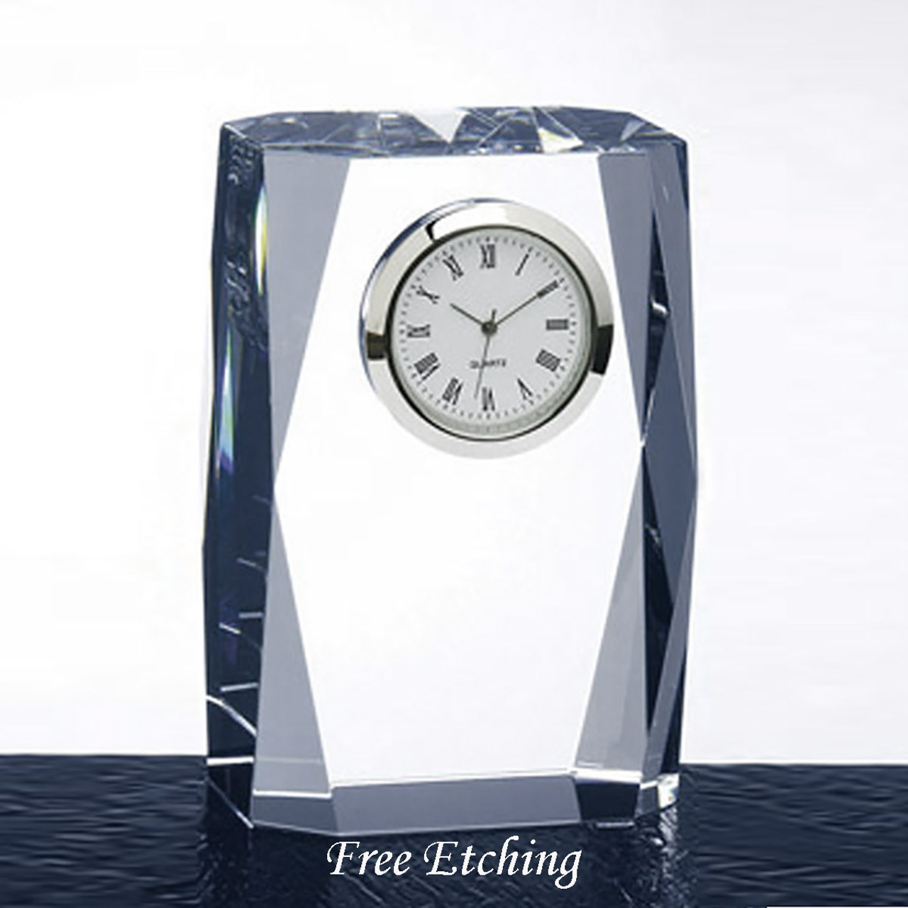 Client Gifts Desk Clocks Beveled Column Crystal Clock Glass