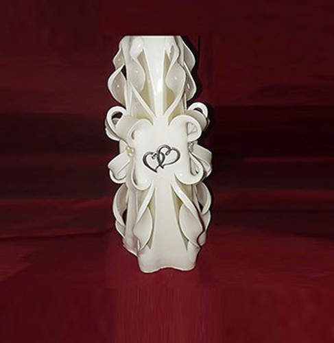 White Unity candle with Double Hearts
Hand Carved Candles