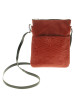Red leather over-the-shoulder bag, embossed with West Coast First Nations bear design.