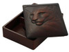 Recycled glass box carved with cougar design.