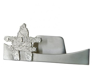 Pewter business card holder with Inuit inukshuk design. Pewter business card holder with Inuit inukshuk design.
