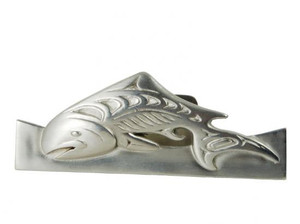 Pewter business card holder with West Coast First Nations salmon design. Pewter business card holder with West Coast First Nations salmon design.