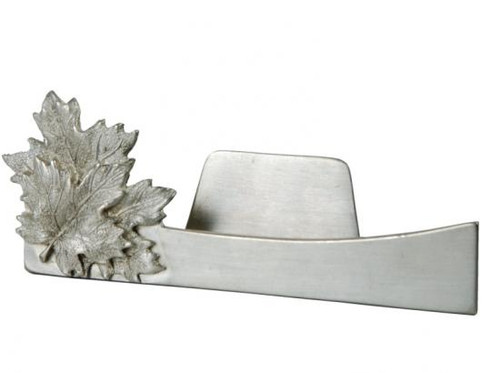 Pewter business card holder with maple leaf design.