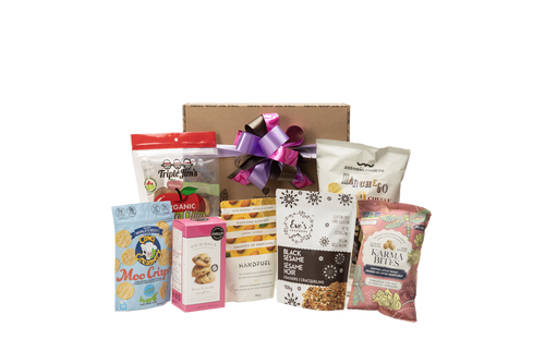 Gluten-free snacks wrapped in Green & Green signature gift box. Local products 